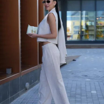 SELENE Striped Linen Vest - Mint Green - Image 3