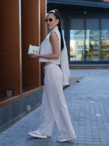 SELENE Striped Linen Vest - Mint Green - Image 3