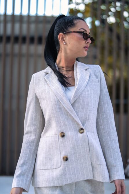 AURA Striped Linen Blazer - Image 3