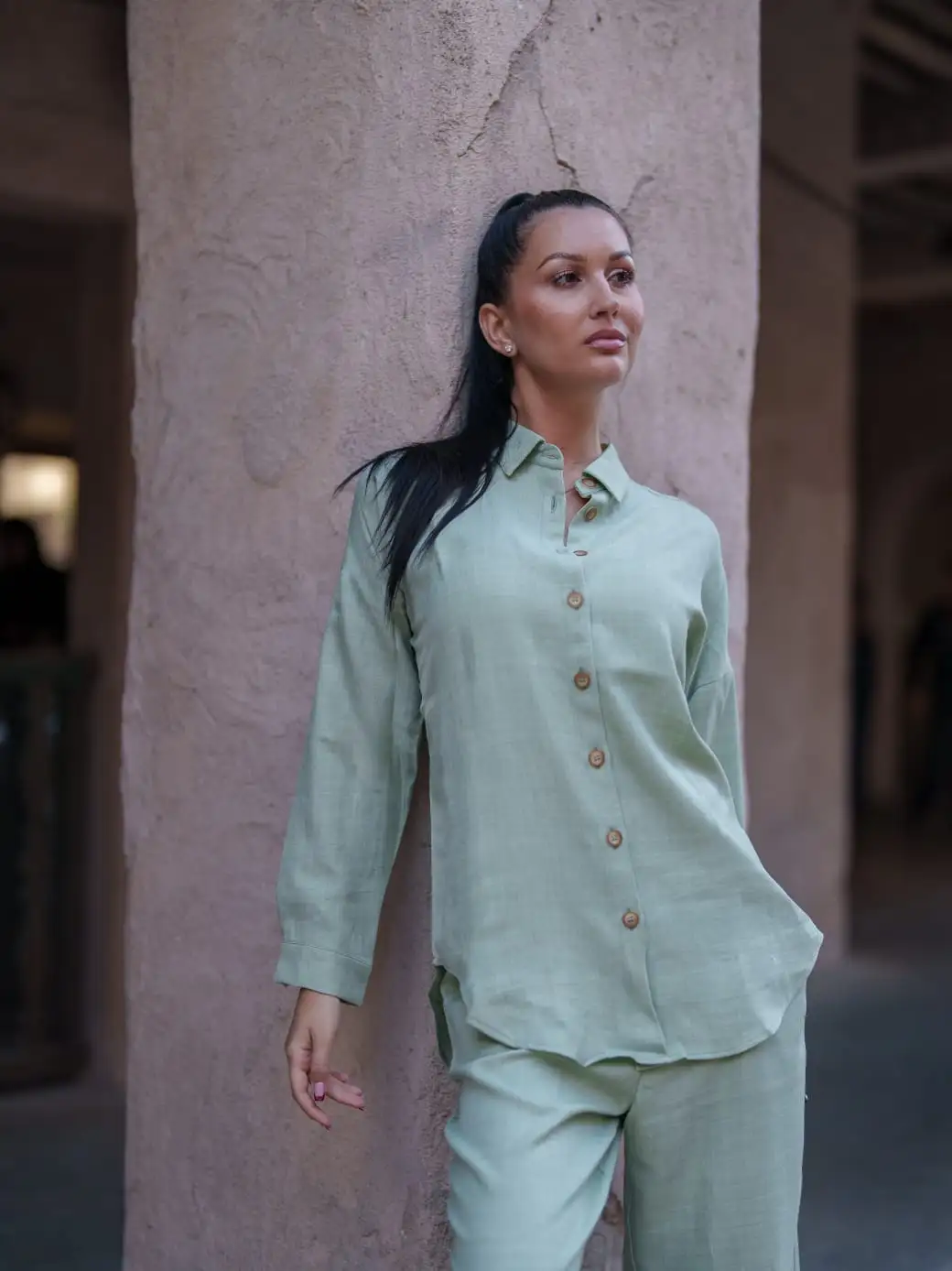 ROSE Lona Linen Shirt (Green) - Extra Large, Green