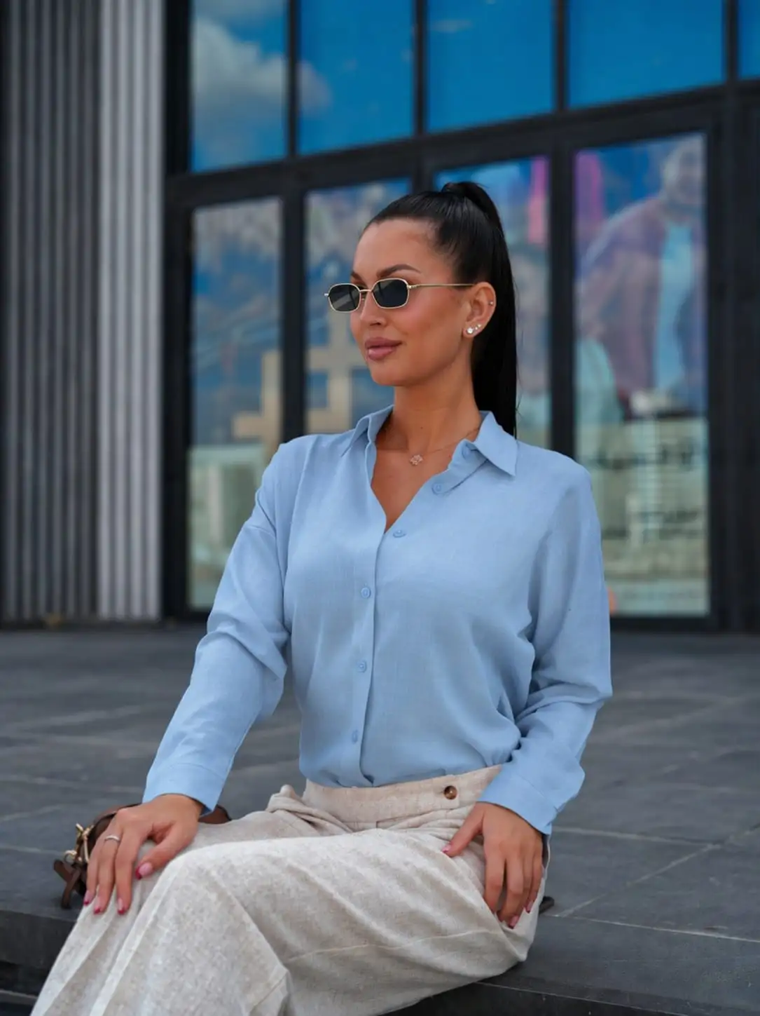 ROSE Lona Linen Shirt - Extra Large, Baby Blue