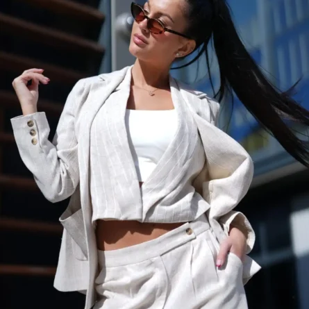SELENE Linen Wide Leg Pants - Beige - Image 4