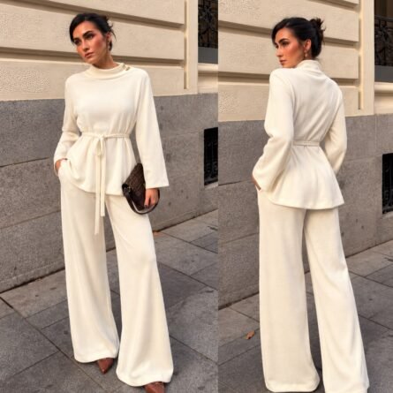Belted Knit Co-ord Set with Cowl Neck - 40126