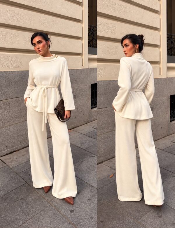 Belted Knit Co-ord Set with Cowl Neck - 40126